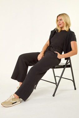 Roman Petite Black Drawstring Ponte Trouser
