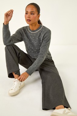 Roman Petite Grey Drawstring Ponte Trouser