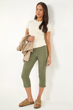 Roman Petite Khaki Cropped Stretch Trouser