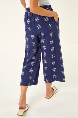 Petite Navy Embroidered Cropped Trouser