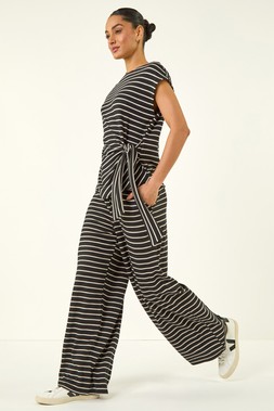 Dusk Black Stripe Wide Leg Stretch Trousers