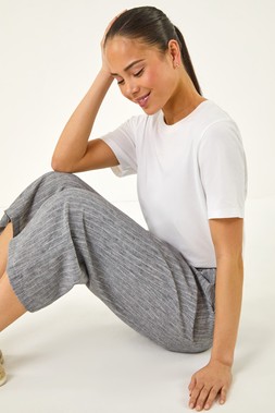 Roman Petite Black Metallic Stripe Cropped Trouser