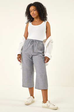Roman Petite Black Stripe Cropped Wide Leg Trouser