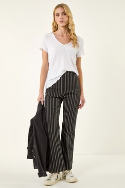 Roman Black Stripe Print Bootleg Trouser