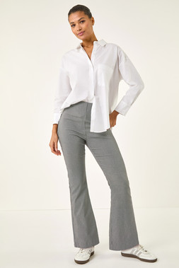 Roman Light Grey Dogtooth Stretch Wide Leg Trouser