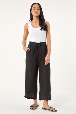 Roman Petite Black Embroidered Hem Trouser