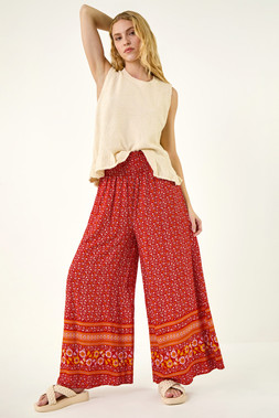 Roman Orange Paisley Print Wide Leg Trouser