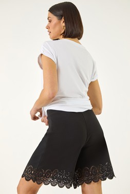 Roman Black Laser Cut Hem Shorts