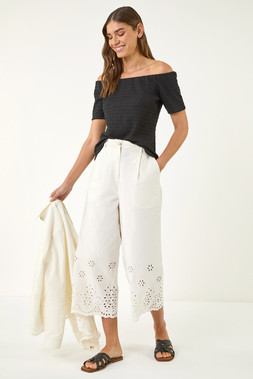 Roman Ivory Anglaise Embroidered Cotton Culottes
