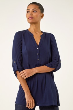 Roman Navy Button Detail Tunic Top