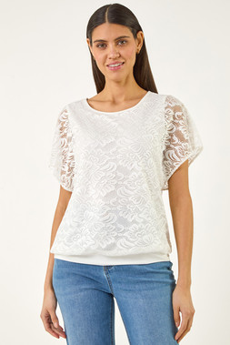 Roman Ivory Lace Bubble Hem Top