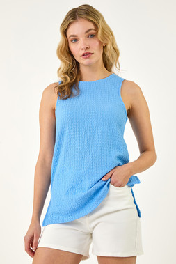 Dusk Blue Textured Longline Stretch Top