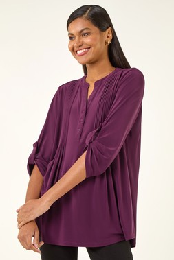 Roman Plum Pintuck Jersey Stretch Top