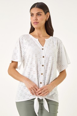 Roman Ivory Jacquard Broderie Tie Front Top