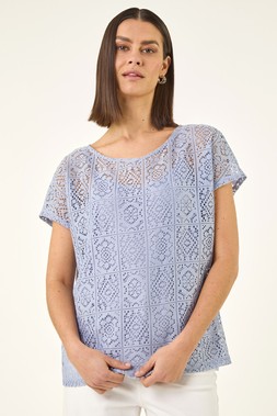 Roman Blue Lace Overlay Top