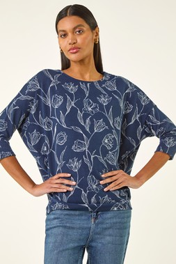 Roman Navy Floral Print Snit Top