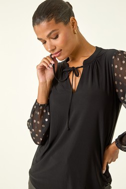 Roman Black Chiffon Foil Spot Top