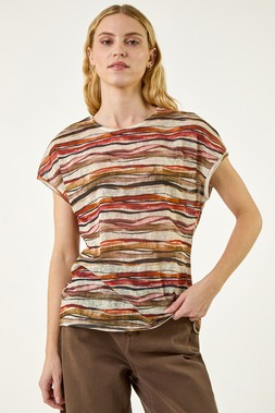 Roman Khaki Abstract Print Stretch Top