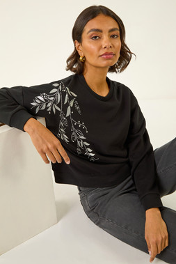 Roman Black Floral Print Sweatshirt