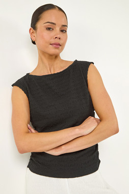 Roman Petite Black Textured Stretch Top