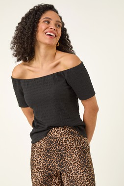 Roman Textured Bardot Stretch Top