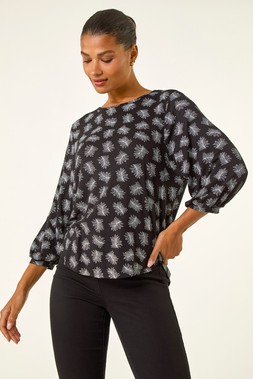 Roman Black Abstract Print Stretch Top