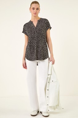 Roman Black Polka Dot Puff Print Top