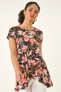 Roman Floral Print Hanky Hem Top