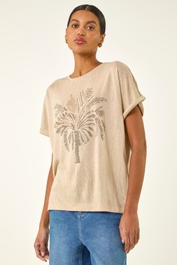 Roman Beige Embellished Detail Top