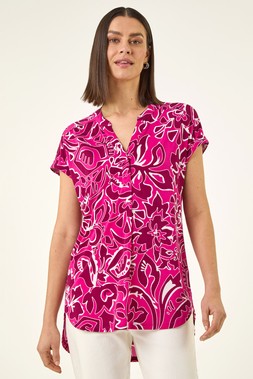 Roman Pink Textured Floral Print Tunic Top
