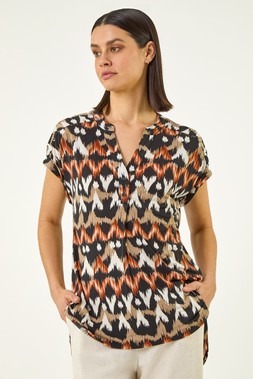 Roman Abstract Print Stretch Top