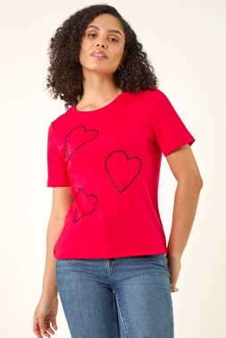 Roman Red Embellished Heart T-Shirt