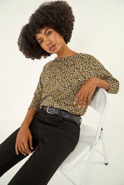 Roman Ochre Spot Print Snit Jersey Top