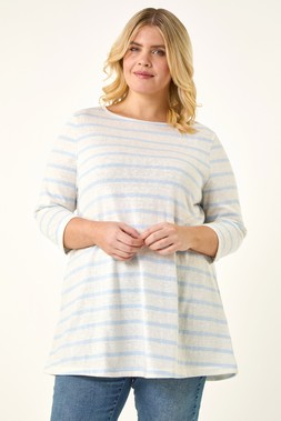 Roman Curve Blue Stripe Print Tunic Top