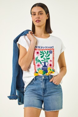 Roman Placement Print Beaded T-Shirt