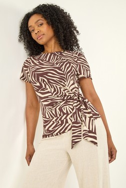 Petite Chocolate Zebra Print Side Tie Top