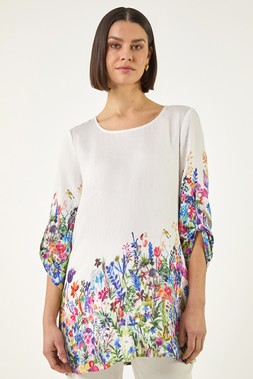 Roman Floral Border Print Tunic Top