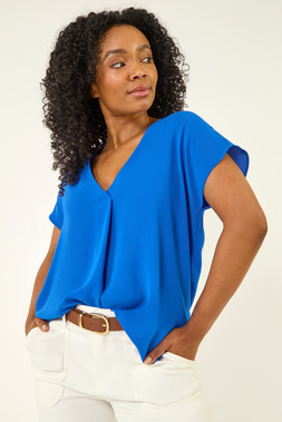 Roman Petite Royal Blue V-Neck Tuck Front Top
