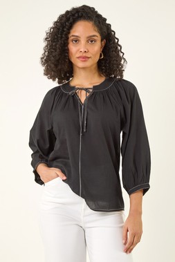 Roman Stitch Detail Tie Front Top