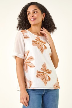 Roman Ivory Floral Embroidered Top