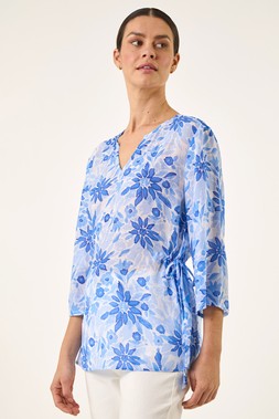 Roman Blue Floral Print Side Tie Top