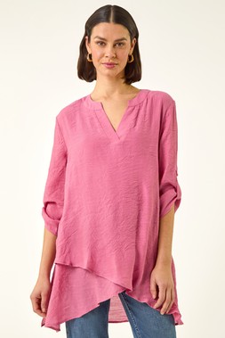 Roman Pink V-Neck Wrap Hem Tunic Top