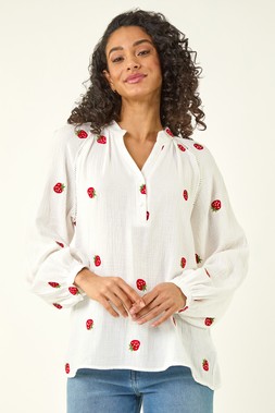 Dusk Ivory Strawberry V-Neck Tunic Top