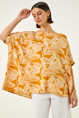 Roman Leaf Print Buttoned Back Top