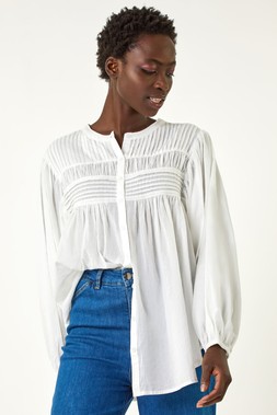 Roman Ivory Pleat Detail Button Through Blouse