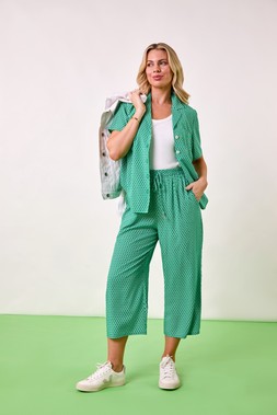 Roman Petite Green Geo Cropped Trousers and Blouse
