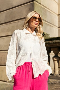 Roman Petite Embroidered Button Blouse & Pink Elasticated Waist Linen Mix Culotte