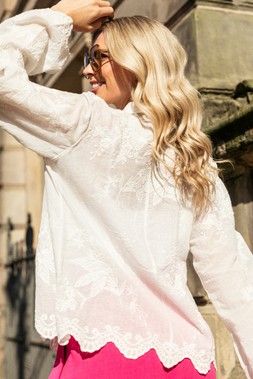 Roman Petite Embroidered Button Blouse & Pink Elasticated Waist Linen Mix Culotte