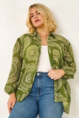 Roman Curve Khaki Abstract Print Woven Shirt