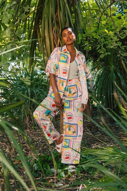 Roman Fruit Print Button Through Shirt